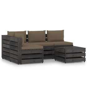 5-piece garden furniture with gray impregnated wood cushions by vidaXL, Garden sets - Ref: Foro24-3068260, Price: 524,27 €, D...