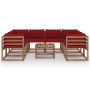 9-piece garden furniture set with red-red cushions by vidaXL, Garden sets - Ref: Foro24-3067497, Price: 521,82 €, Discount: %