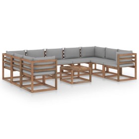 10-piece garden furniture set with grey cushions by vidaXL, Garden sets - Ref: Foro24-3067513, Price: 624,31 €, Discount: %