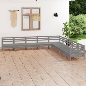 Gartenmöbel-Set 9-teilig aus massivem grauem Kiefernholz von vidaXL, Gartensets - Ref: Foro24-3083116, Preis: 454,25 €, Rabat...