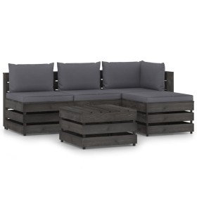 5-piece garden furniture with gray impregnated wood cushions by vidaXL, Garden sets - Ref: Foro24-3068228, Price: 405,73 €, D...