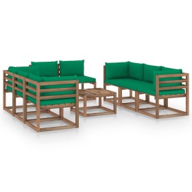 Juego de muebles de jardín 9 piezas con cojines verde de vidaXL, Conjuntos de jardín - Ref: Foro24-3067541, Precio: 521,82 €,...