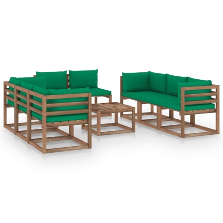 9-teiliges Gartenmöbel-Set mit grünen Kissen von vidaXL, Gartensets - Ref: Foro24-3067541, Preis: 521,82 €, Rabatt: %