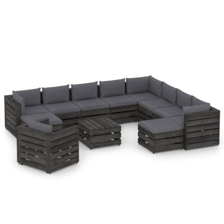 Muebles de jardín 12 piezas con cojines madera impregnada gris de vidaXL, Conjuntos de jardín - Ref: Foro24-3068504, Precio: ...