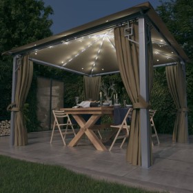 Pavillon mit Vorhang und taupefarbenem Aluminium-Lichtband 300x300 cm von vidaXL, Zelte und Pavillons - Ref: Foro24-3070334, ...