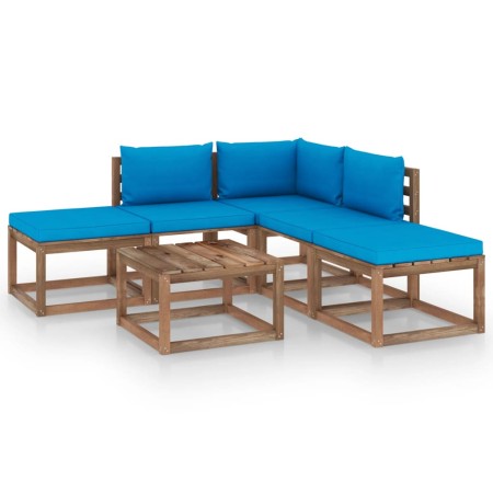 6-piece garden furniture set with light blue cushions by vidaXL, Garden sets - Ref: Foro24-3067384, Price: 317,81 €, Discount: %