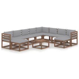 Juego de muebles de jardín 11 piezas con cojines gris de vidaXL, Conjuntos de jardín - Ref: Foro24-3067573, Precio: 722,99 €,...