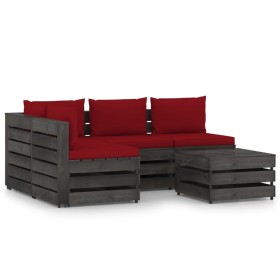 Muebles de jardín 5 piezas con cojines madera impregnada gris de vidaXL, Conjuntos de jardín - Ref: Foro24-3068261, Precio: 3...