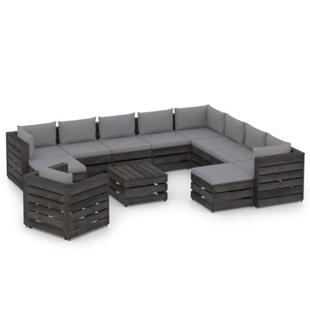 Garden furniture 12 pieces with gray impregnated wood cushions by vidaXL, Garden sets - Ref: Foro24-3068505, Price: 1,00 €, D...