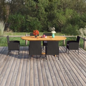 7-teiliges Garten-Essset aus schwarzem synthetischem Rattan von vidaXL, Gartensets - Ref: Foro24-3070776, Preis: 656,69 €, Ra...