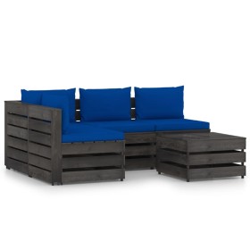 5-piece garden furniture with gray impregnated wood cushions by vidaXL, Garden sets - Ref: Foro24-3068262, Price: 392,99 €, D...