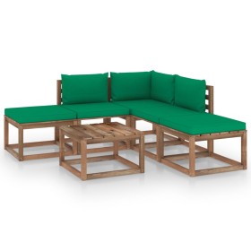 Juego de muebles de jardín 6 piezas con cojines verdes de vidaXL, Conjuntos de jardín - Ref: Foro24-3067385, Precio: 292,84 €...