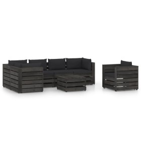 Garden furniture 7 pieces with gray impregnated wood cushions by vidaXL, Garden sets - Ref: Foro24-3068487, Price: 722,99 €, ...