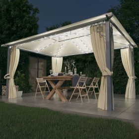 Gazebo with curtain and LED light strip cream aluminum 400x300 cm by vidaXL, Tents and gazebos - Ref: Foro24-3070335, Price: ...