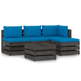 5-piece garden furniture with gray impregnated wood cushions by vidaXL, Garden sets - Ref: Foro24-3068232, Price: 388,99 €, D...