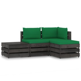 4-piece garden furniture with gray impregnated wood cushions by vidaXL, Garden sets - Ref: Foro24-3068209, Price: 300,37 €, D...