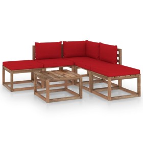 Juego de muebles de jardín 6 piezas con cojines rojos de vidaXL, Conjuntos de jardín - Ref: Foro24-3067386, Precio: 313,99 €,...