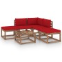 Juego de muebles de jardín 6 piezas con cojines rojos de vidaXL, Conjuntos de jardín - Ref: Foro24-3067386, Precio: 313,44 €,...