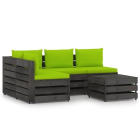 Muebles de jardín 5 piezas con cojines madera impregnada gris de vidaXL, Conjuntos de jardín - Ref: Foro24-3068263, Precio: 4...