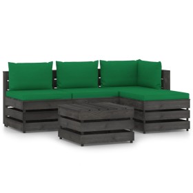 5-piece garden furniture with gray impregnated wood cushions by vidaXL, Garden sets - Ref: Foro24-3068233, Price: 365,99 €, D...