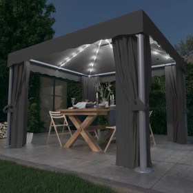 Pavillon mit Vorhang und anthrazitfarbenem Aluminiumlichtband 3x3 m von vidaXL, Zelte und Pavillons - Ref: Foro24-3070347, Pr...