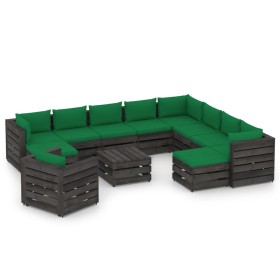 Gartenmöbel 12-teilig mit grau imprägnierten Holzkissen von vidaXL, Gartensets - Ref: Foro24-3068509, Preis: 1,00 €, Rabatt: %