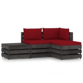 4-piece garden furniture with gray impregnated wood cushions by vidaXL, Garden sets - Ref: Foro24-3068213, Price: 290,88 €, D...