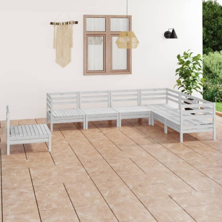 Gartenmöbel-Set 7-teilig aus massivem weißem Kiefernholz von vidaXL, Gartensets - Ref: Foro24-3083035, Preis: 371,94 €, Rabat...