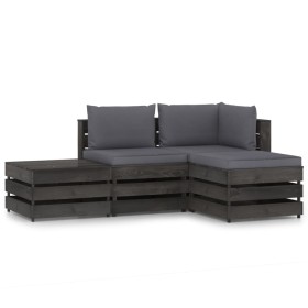 4-piece garden furniture with gray impregnated wood cushions by vidaXL, Garden sets - Ref: Foro24-3068204, Price: 322,14 €, D...