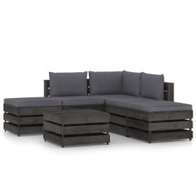 Muebles de jardín 6 piezas con cojines madera impregnada gris de vidaXL, Conjuntos de jardín - Ref: Foro24-3068264, Precio: 5...