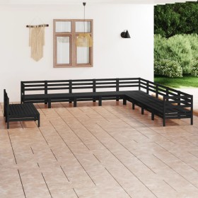 Juego de muebles de jardín 11 pzas madera maciza de pino negro de vidaXL, Conjuntos de jardín - Ref: Foro24-3083148, Precio: ...