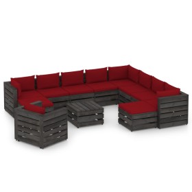 Garden furniture 12 pieces with gray impregnated wood cushions by vidaXL, Garden sets - Ref: Foro24-3068513, Price: 1,00 €, D...