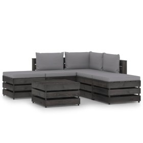 Garden furniture 6 pieces with gray impregnated wood cushions by vidaXL, Garden sets - Ref: Foro24-3068265, Price: 511,96 €, ...