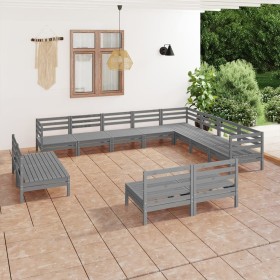 Juego de muebles de jardín 12 piezas madera maciza de pino gris de vidaXL, Conjuntos de jardín - Ref: Foro24-3083166, Precio:...