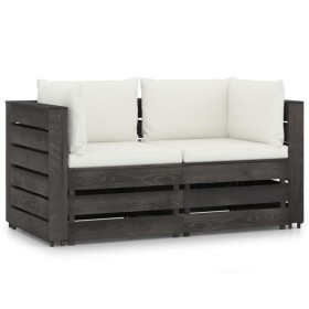 2-Sitzer-Palettensofa mit grau imprägnierten Kiefernholzkissen von vidaXL, Gartensets - Ref: Foro24-3068158, Preis: 287,99 €,...