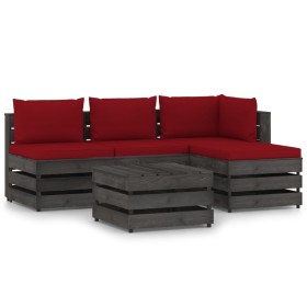 5-piece garden furniture with gray impregnated wood cushions by vidaXL, Garden sets - Ref: Foro24-3068237, Price: 372,09 €, D...