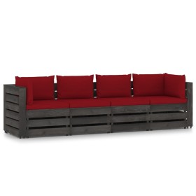 4-Sitzer-Palettensofa mit grau imprägnierten Kiefernholzkissen von vidaXL, Gartensets - Ref: Foro24-3068225, Preis: 390,99 €,...