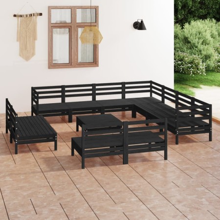 Juego de muebles de jardín 12 pzas madera maciza de pino negro de vidaXL, Conjuntos de jardín - Ref: Foro24-3083163, Precio: ...