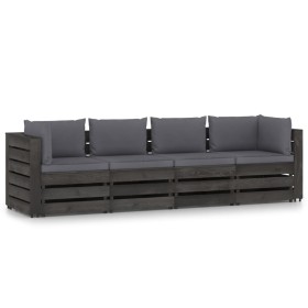 4-seater pallet sofa with gray cushions and impregnated pine wood. by vidaXL, Garden sets - Ref: Foro24-3068216, Price: 413,9...