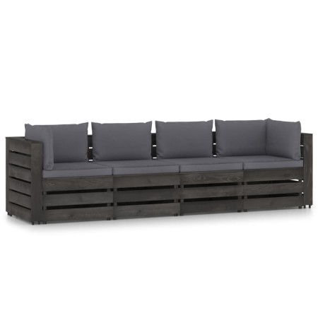 4-seater pallet sofa with gray cushions and impregnated pine wood. by vidaXL, Garden sets - Ref: Foro24-3068216, Price: 416,8...