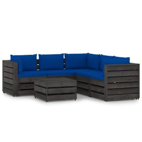 Garden furniture 6 pieces with gray impregnated wood cushions by vidaXL, Garden sets - Ref: Foro24-3068310, Price: 573,99 €, ...