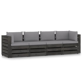 4-Sitzer-Palettensofa mit grau imprägnierten Kiefernholzkissen von vidaXL, Gartensets - Ref: Foro24-3068217, Preis: 413,99 €,...