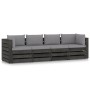 4-Sitzer-Palettensofa mit grau imprägnierten Kiefernholzkissen von vidaXL, Gartensets - Ref: Foro24-3068217, Preis: 497,20 €,...