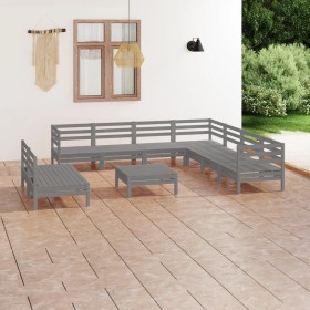 10-piece solid pine wood garden furniture set in gray. by vidaXL, Garden sets - Ref: Foro24-3083131, Price: 503,72 €, Discoun...