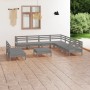 Juego de muebles de jardín 10 piezas madera maciza de pino gris de vidaXL, Conjuntos de jardín - Ref: Foro24-3083131, Precio:...