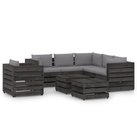 8-piece garden furniture with gray impregnated wood cushions by vidaXL, Garden sets - Ref: Foro24-3068493, Price: 749,99 €, D...