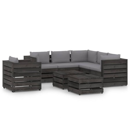 8-piece garden furniture with gray impregnated wood cushions by vidaXL, Garden sets - Ref: Foro24-3068493, Price: 774,82 €, D...