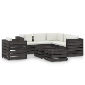 8-piece garden furniture with gray impregnated wood cushions by vidaXL, Garden sets - Ref: Foro24-3068494, Price: 810,85 €, D...