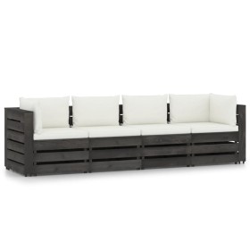 4-seater pallet sofa with gray impregnated pine wood cushions by vidaXL, Garden sets - Ref: Foro24-3068218, Price: 443,99 €, ...