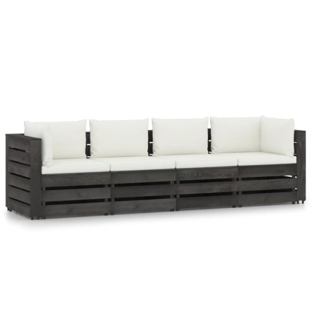 4-Sitzer-Palettensofa mit grau imprägnierten Kiefernholzkissen von vidaXL, Gartensets - Ref: Foro24-3068218, Preis: 528,84 €,...